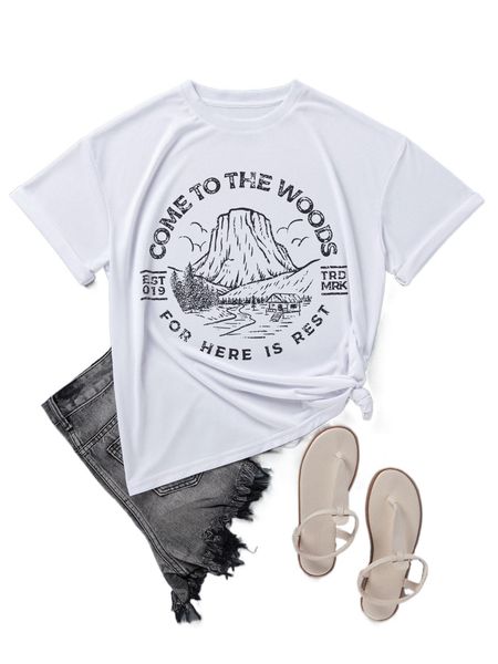 

slogan & mountain print tee a8zx#, White