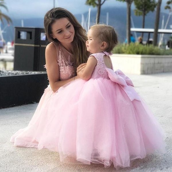 Mädchenkleider Rosa Tüll Baby Mädchen Kleid für Geburtstagsfeier Mädchen Pageant Kleider mit großer Schleife nach Maß Vestidos De FiestaGirl's