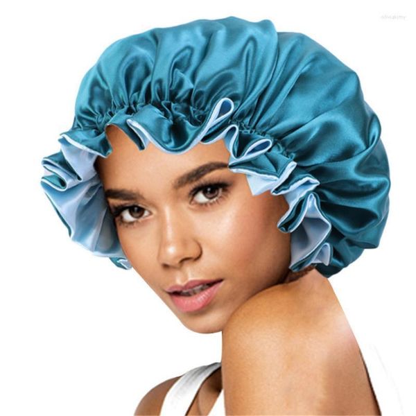 Mulheres sólidas Cetin Bonnet Moda Mancha Silky Big For Lady Sleep Cap Headwrap Hat Hat Wrap Acessórios de Hax Breamie/Skull Caps Oliv22