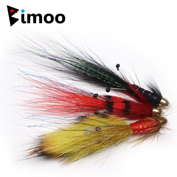 

bimoo 12pcs conehead super fire tiger black red francis snaelda salmon tube flies & trebles 201103