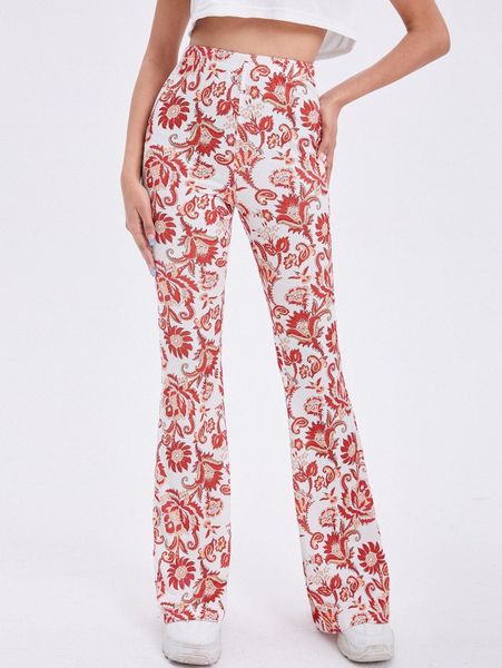 

elastic waist flare leg pants p7fq#, Black;white