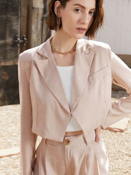 

lapel neck crop blazer h5bl#, White