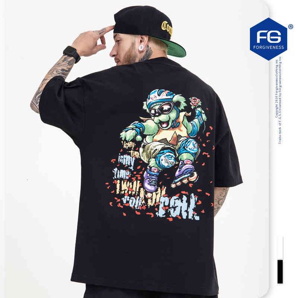 

men's t-shirts fg menswear spring and summer fashion brand fun creative letter high street bear print loose short sleeve t-shirt men vl, White;black