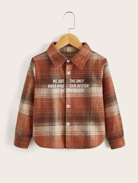 

toddler boys plaid slogan graphic button through coat she, Blue;gray
