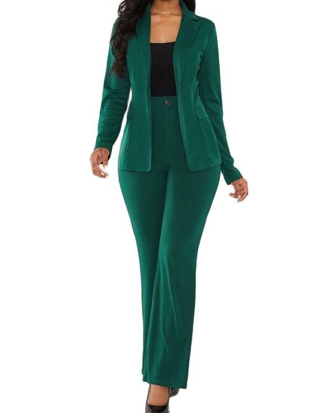 Pantalon deux pièces pour femmes 2022 dernier costume sur mesure bureau 2 pièces ensemble vert revers cranté bouton unique femme formelle coupe ajustée (veste + pan