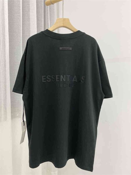 

50% discount new fog essentials double line back pressure glue black label men's and women's short sleeve t-shirt factory sales, White;black