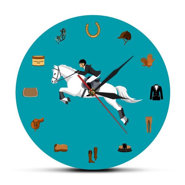 Стеновые часы Envestrian Sport Equipment Set Modern Clock Horse Riding Gear Accessories Watch Equestrianism Lover Givewall Clockswall