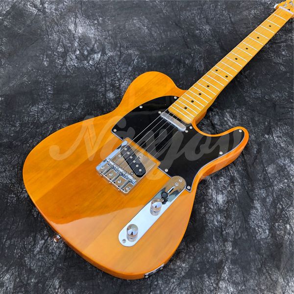 Sarı masif ahşap 6 dizeler elektro gitar, yüksek kaliteli akçaağaç boyun tl tarzı gitarra