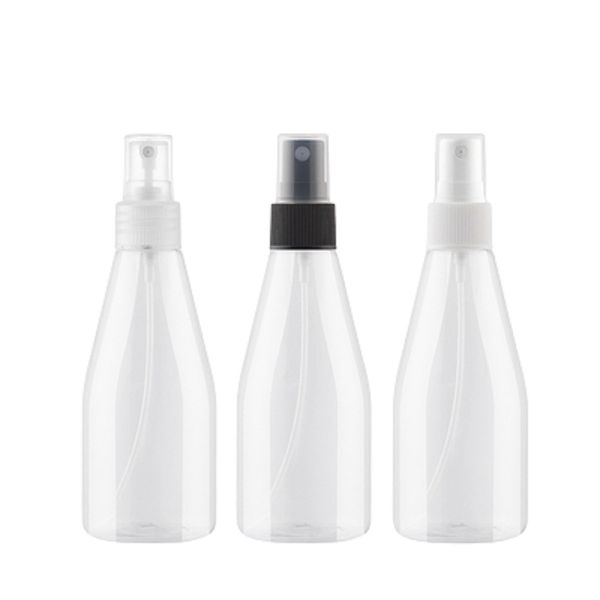 Imballaggio vuoto Bottiglia di plastica PET Boccetta conica Trasparente Nero Bianco Pompa per pressa spray con coperchio trasparente Contenitore per imballaggio cosmetico portatile ricaricabile 200ml