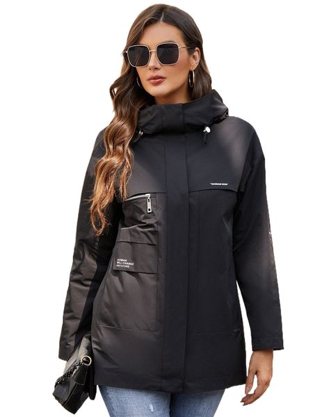 

gasman slogan graphic drawstring hooded split back coat n5xi#, Black