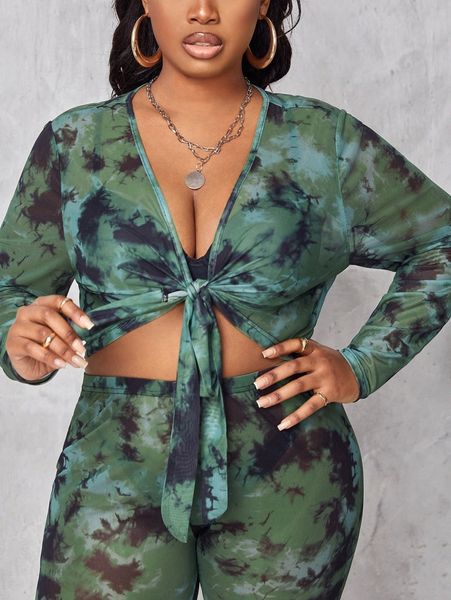 

sxy plus tie dye knot front crop mesh 14yo#, Black