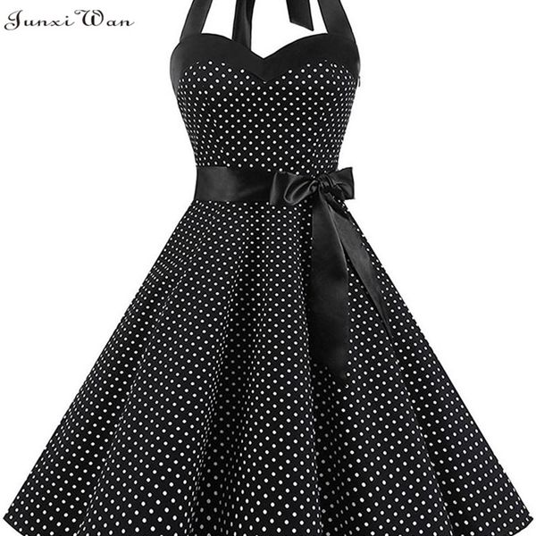 

vintage dres summer polka dot print halter party dresses vestidos robe pin up rockabilly y2k dress 220423, Black;gray