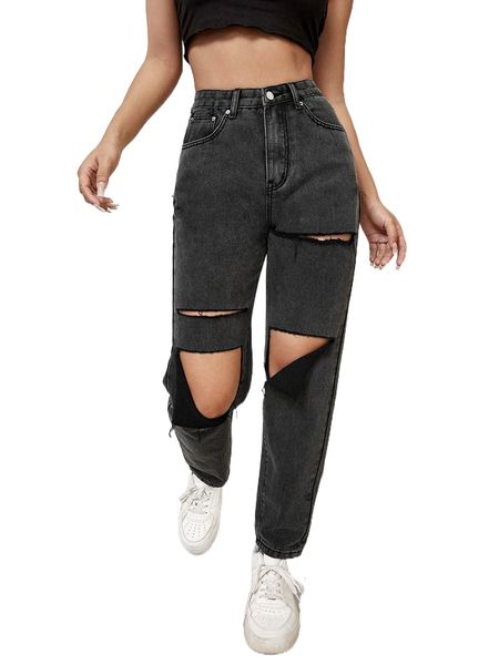 

high waist ripped straight leg jeans g9xn#, Blue
