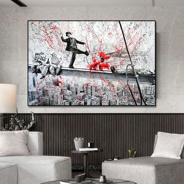 

modern graffiti art dog with man canvas painting poster print wall art picture for living room home decor frameless