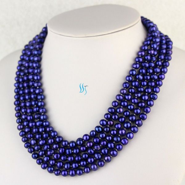 

100&quot 6-8mm dark purple freshwater pearl necklace strand culture, Silver