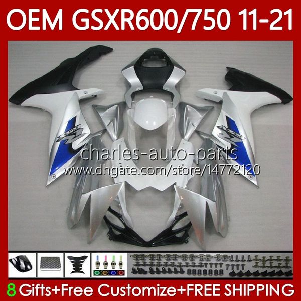 Инъекционные тела для Suzuki GSXR 600 750 CC K11 GSXR-600 600CC 750CC 11-21 121NO.8 GSXR750 GSXR600 белый серебристый 11 12 13 14 15 16 GSXR-750 2017 2018 2019 2020 2021 обтекатель