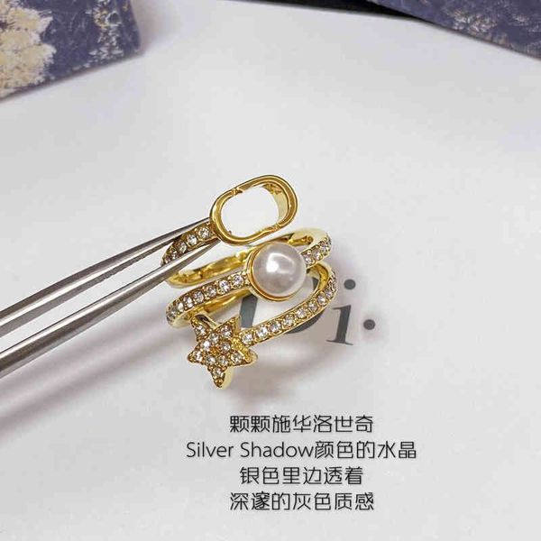 

fashion trend new ladies luxury brand designer wholesale home dijia net red d letter hand decoration hollow inlaid diamond pearl, Silver