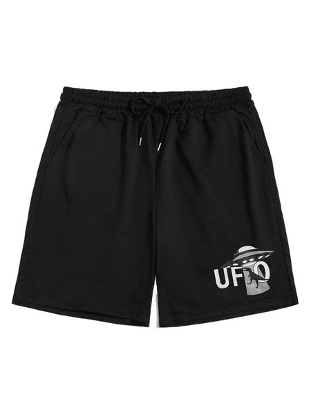 

romwe guys letter graphic shorts 99os#, White;black