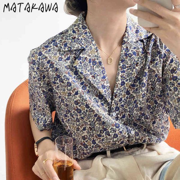 

floral shortsleeved woman blouses summer singlebreasted women shirts korean ins casual lapel 210506, White