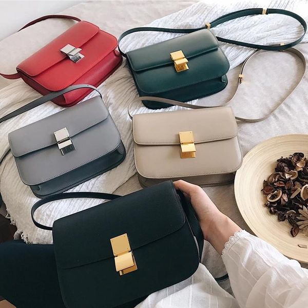 

2021 classic cowhide leather tofu bag shoulder messenger net red same box lock small square