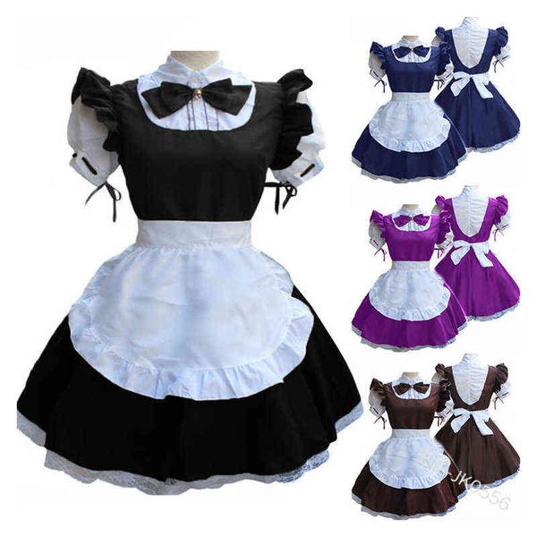 Feminino Senhora Lolita Gola de Manga Curta Vestido de Empregada Retrô Bonito Conjunto de Empregada Francesa Cosplay Tamanho Grande S-5XL L220714