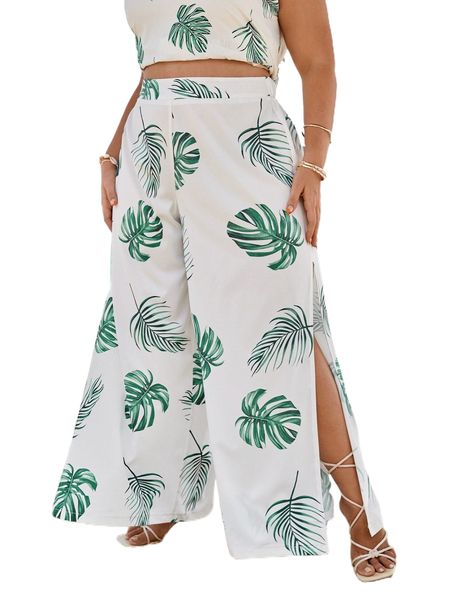 

plus tropical print straight leg pants n3fq#, Black