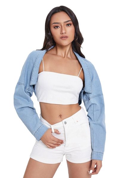 

drop shoulder open front crop denim jacket x4rq#, Black;brown