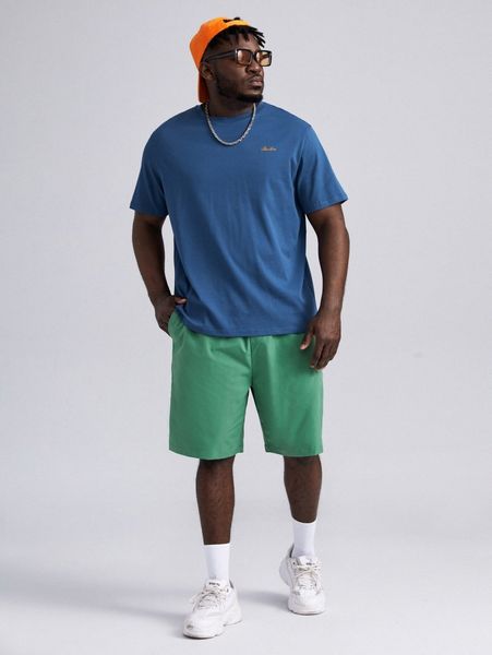 

extended sizes men letter graphic tee & drawstring waist shorts 41db#, Gray