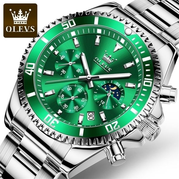 

olevs men's watches fashion waterproof quartz wrist watch men luxury stainless steel strap sport date clock male 220526, Slivery;brown