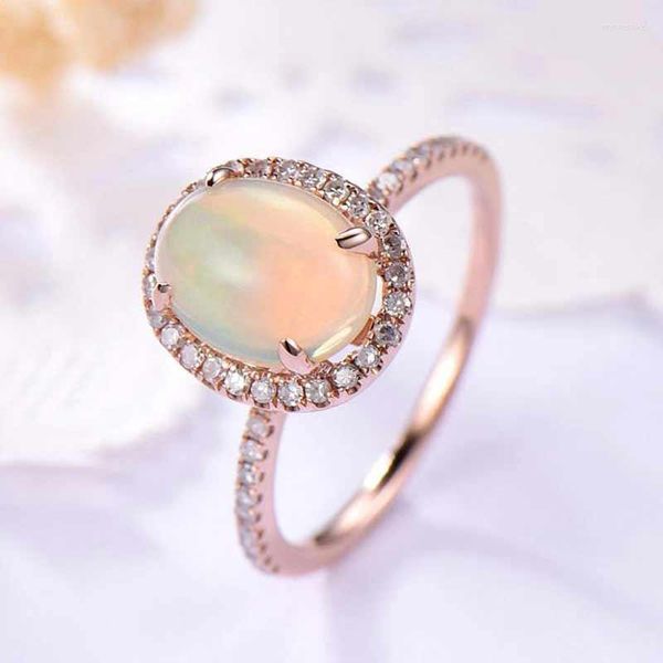 Anéis de casamento Huitan simulou o anel de noivado opala para mulheres com micro pavimentadas cor de ouro rosa oval para feminino por atacado wynn22