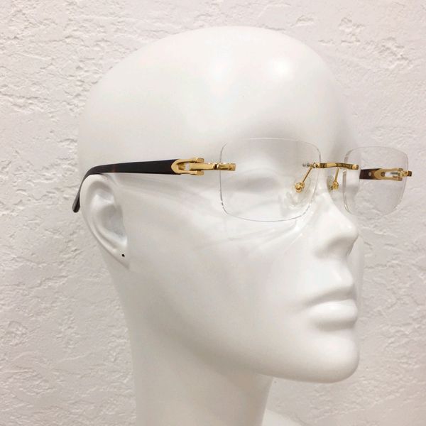 Gold Havana Brillengestell mit klaren Gläsern, randloser Rahmen, transparente Lesebrillengestelle, Herren-Brillengestell mit Box