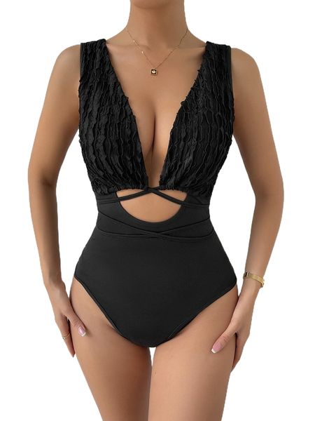 

plunging neck crisscross tie back cut out bodysuit o1si#, White