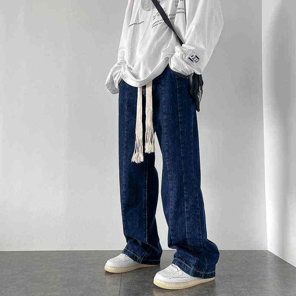 

black/blue baggy jeans men fashion retro casual wide-leg pants men streetwear loose hip-hop straight denim pants mens trousers t220726