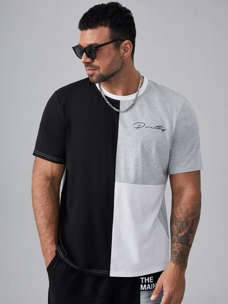 

extended sizes men cut and sew letter graphic tee 05d9#, White;black