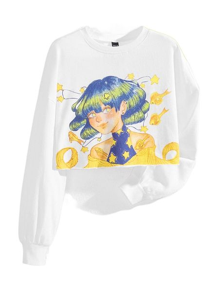 

x gloelbor figure & star graphic drop shoulder pullover h1n3#, Black