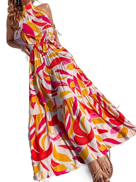 

all over print ruffle hem belted dress h4jt#, Black;gray