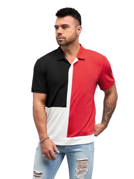 

extended sizes men cut and sew polo shirt z891#, White;black