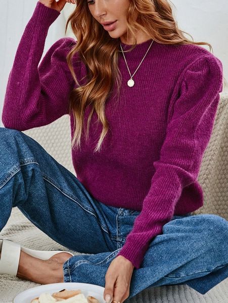 

leg-of-mutton sleeve mock neck sweater l3pt#, White;black