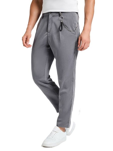 

men contrast piping chain detail tailored pants 77ds#, Black