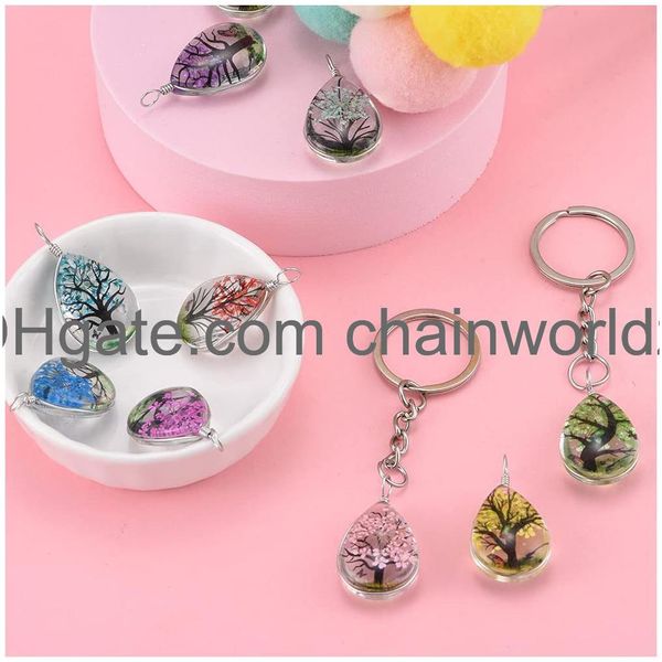 

pendant necklaces mixed colors unique lacework transparent resin beads water drop for necklace real dried flower tree charms diy jewe ammtm, Silver