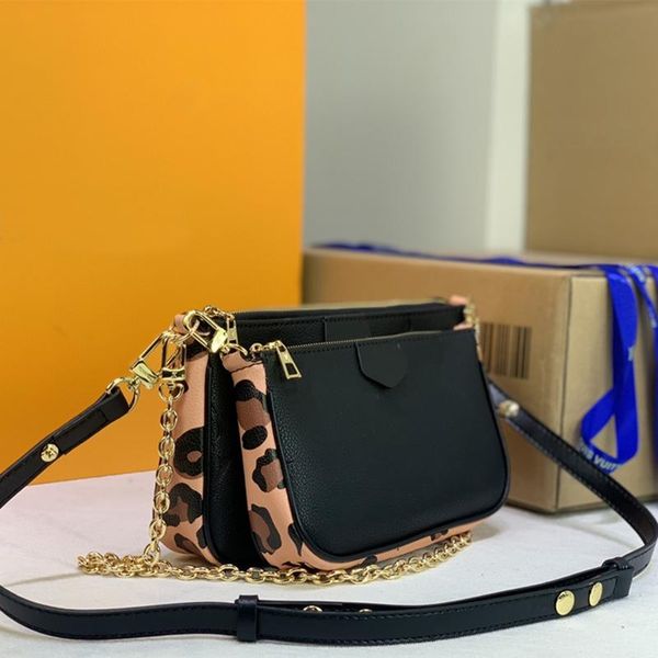 Borsa a catena in grana leopardata Borsa a tracolla alla moda Borse due in uno Borse di marca di lusso da donna metallizzate Portafoglio per telefono da donna di alta qualità