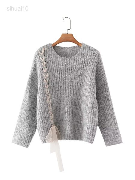 

2022 women autumn winter sweater grey sweaters fashion long sleeves vintage knitted sweater female comfortable sweaters l220725, White