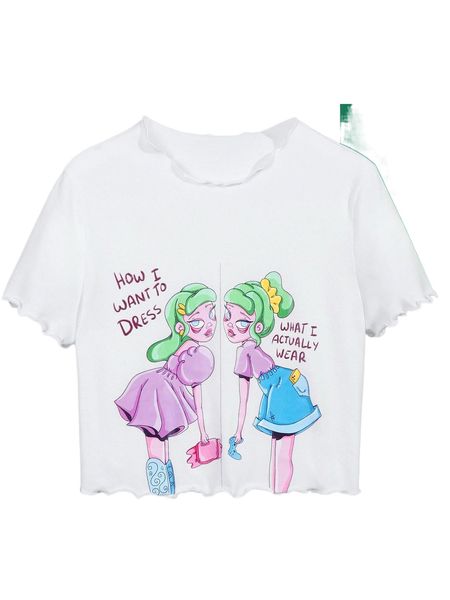 

x nonfatmelk figure & slogan graphic lettuce trim tee r78d#, White