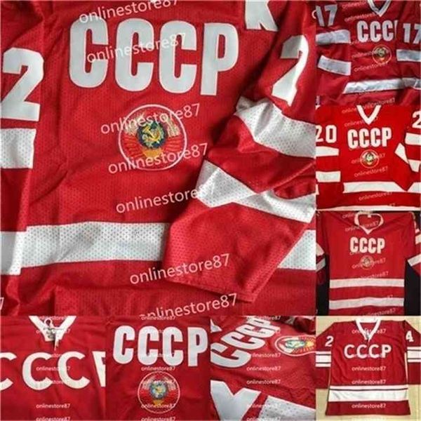 Chen37 C26 Nik1 Fetisov #2 UdSSR CCCP Russische Hockey-Trikots Vladislav Tretiak #20 Kharlamov #17 Replica Russia besticktes Retro-Eistrikot