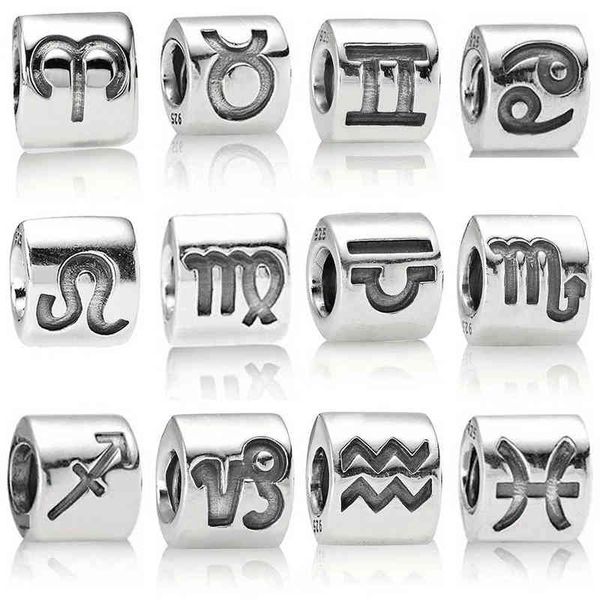 2019 NUOVO 100% argento sterling 925 12 costellazioni alfabeto fascino in rilievo braccialetto fai da te braccialetto collana regalo gioielli donna AA220315