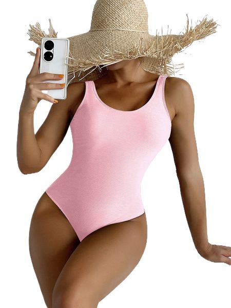 

solid ribbed one piece swimsuit v5bv#, White;black