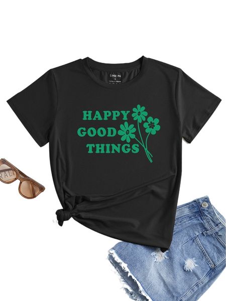 

floral & slogan graphic tee f9pg#, White