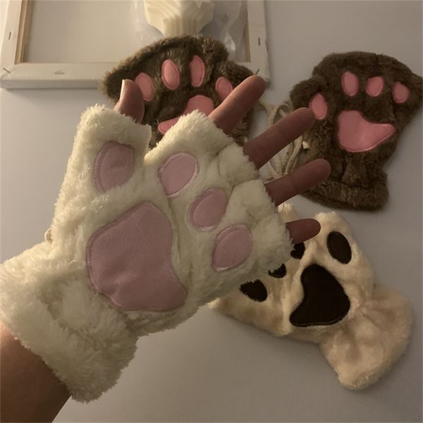 

fashion girls lovely claw paw mittens warm soft plush short fingerles leisure bear cat gloves half finger gifts 220726, Blue;gray