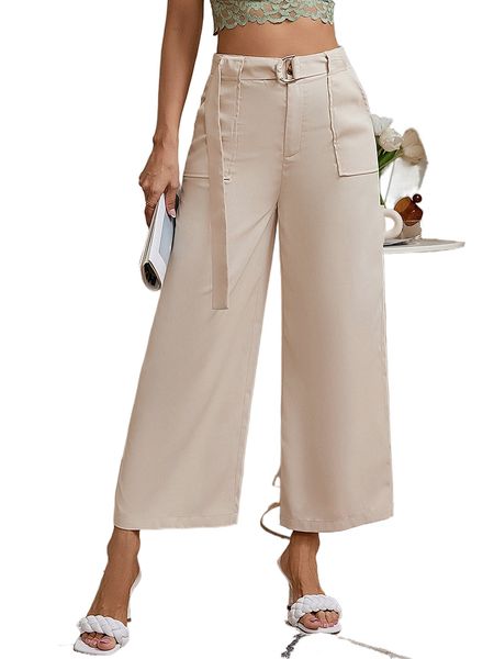 

high waist wide leg belted pants u0gj#, Black;white