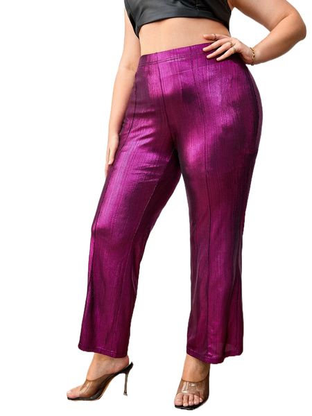 

plus high waist metallic pants l80x#, Black